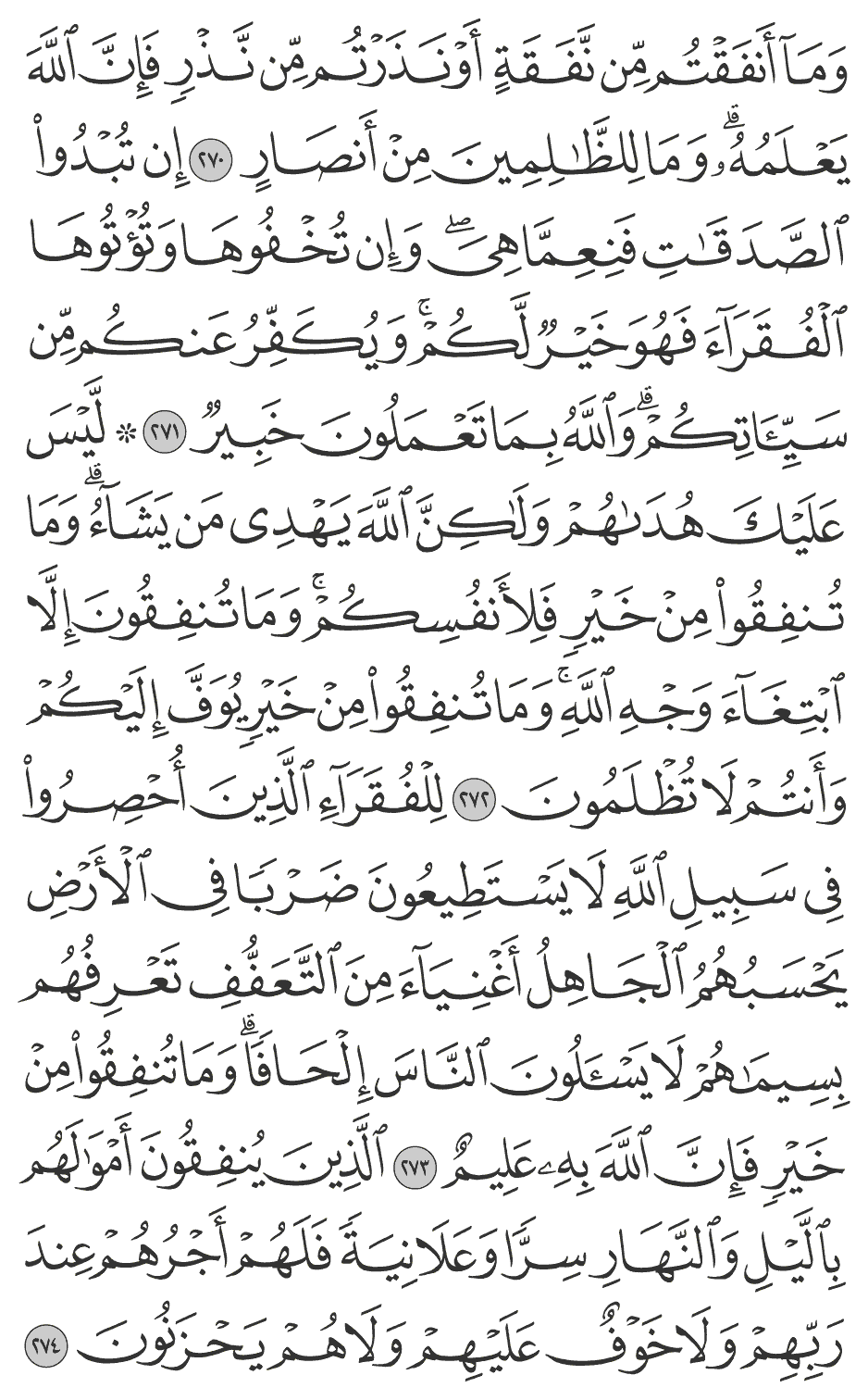 ليس عليك هداهم ولـكن الله يهدي من يشآء وما تنفقوا من خير فلأنفسكم وما تنفقون إلا ابتغآء وجه الله وما تنفقوا من خير يوف إليكم وأنتم لا تظلمون 