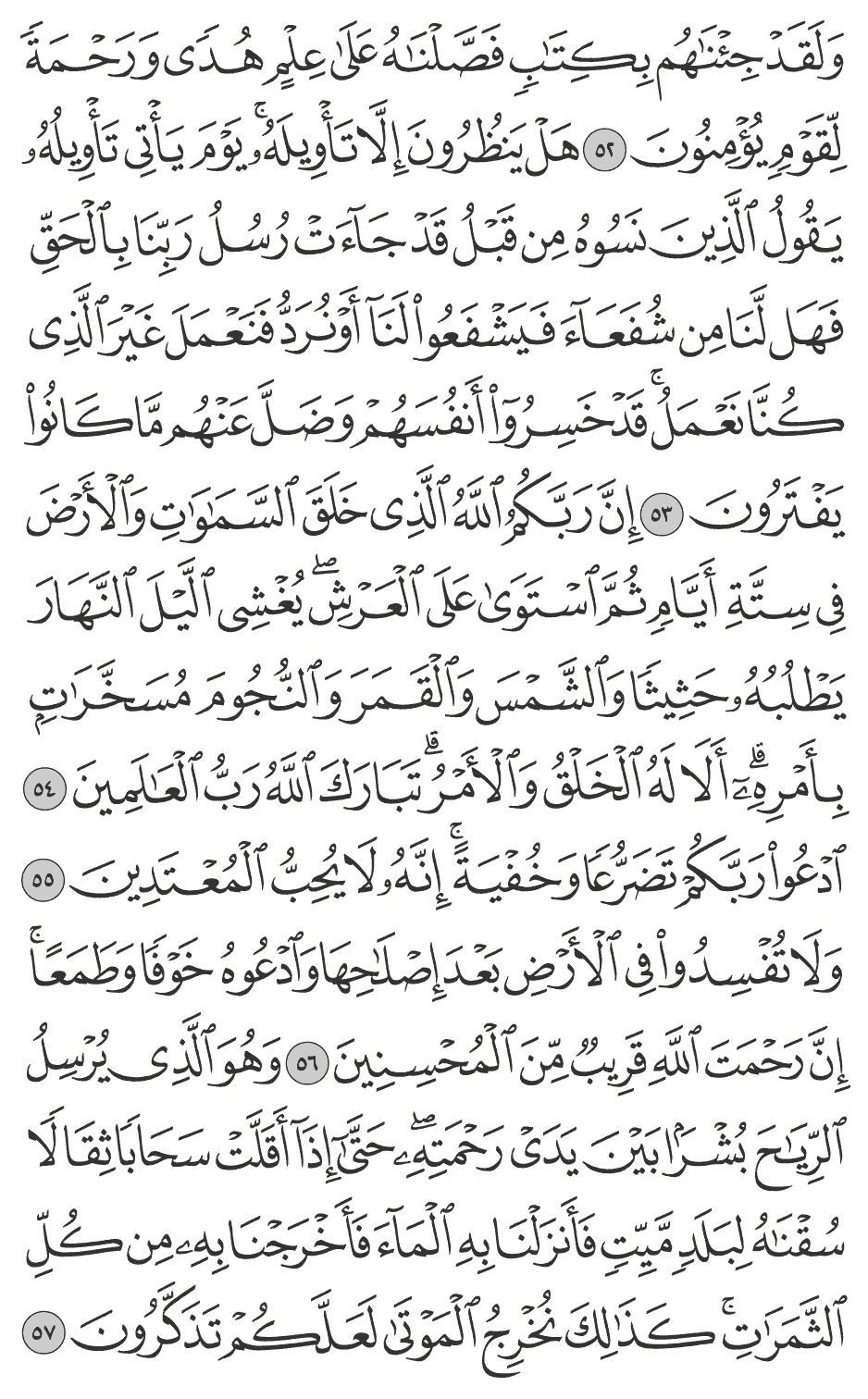 إن ربكم الله الذي خلق السماوات والأرض في ستة أيام ثم استوى على العرش يغشي الليل النهار يطلبه حثيثا والشمس والقمر والنجوم مسخرات بأمره ألا له الخلق والأمر تبارك الله رب العالمين 