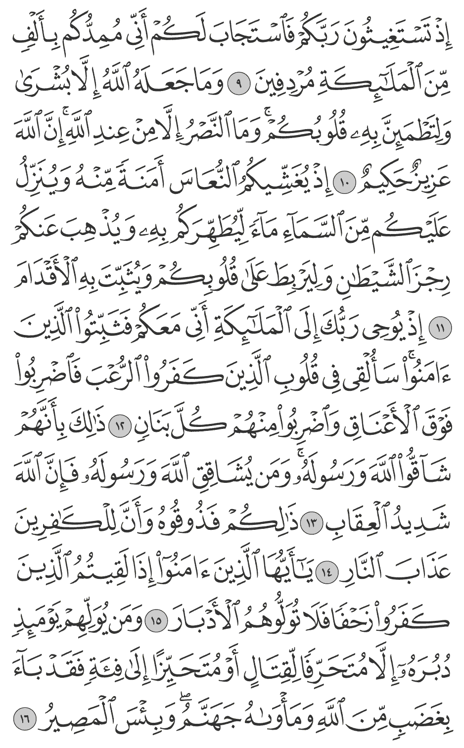 إذ يغشيكم النعاس أمنة منه وينزل عليكم من السمآء مآء ليطهركم به ويذهب عنكم رجز الشيطان وليربط على قلوبكم ويثبت به الأقدام 