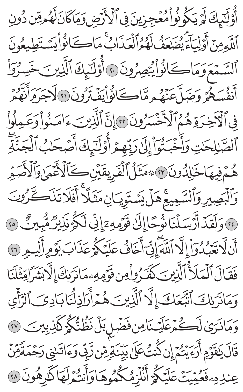 أولـئك لم يكونوا معجزين في الأرض وما كان لهم من دون الله من أوليآء يضاعف لهم العذاب ما كانوا يستطيعون السمع وما كانوا يبصرون 