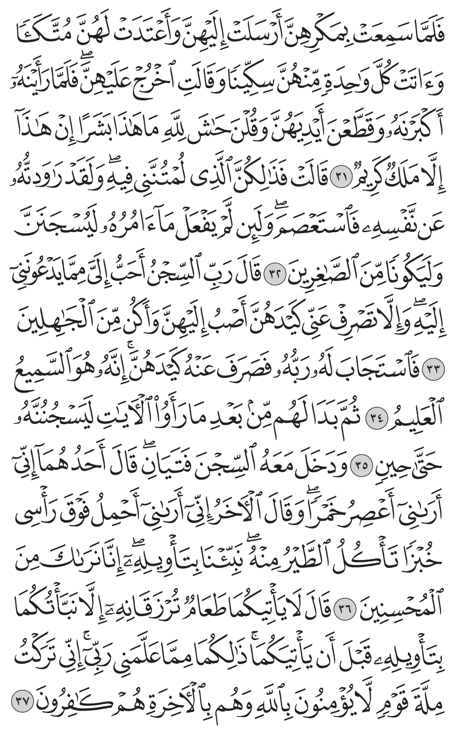 قالت فذلكن الذي لمتنني فيه ولقد راودته عن نفسه فاستعصم ولئن لم يفعل مآ آمره ليسجنن وليكونا من الصاغرين 