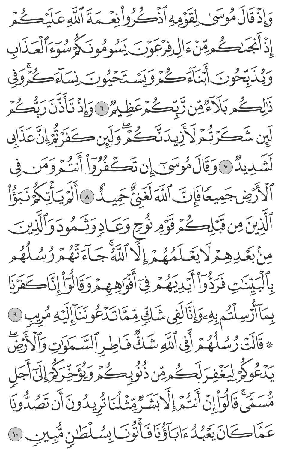 قالت رسلهم أفي الله شك فاطر السماوات والأرض يدعوكم ليغفر لكم من ذنوبكم ويؤخركم إلى أجل مسـمـى قالوا إن أنتم إلا بشر مثلنا تريدون أن تصدونا عما كان يعبد آبآؤنا فأتونا بسلطان مبين 