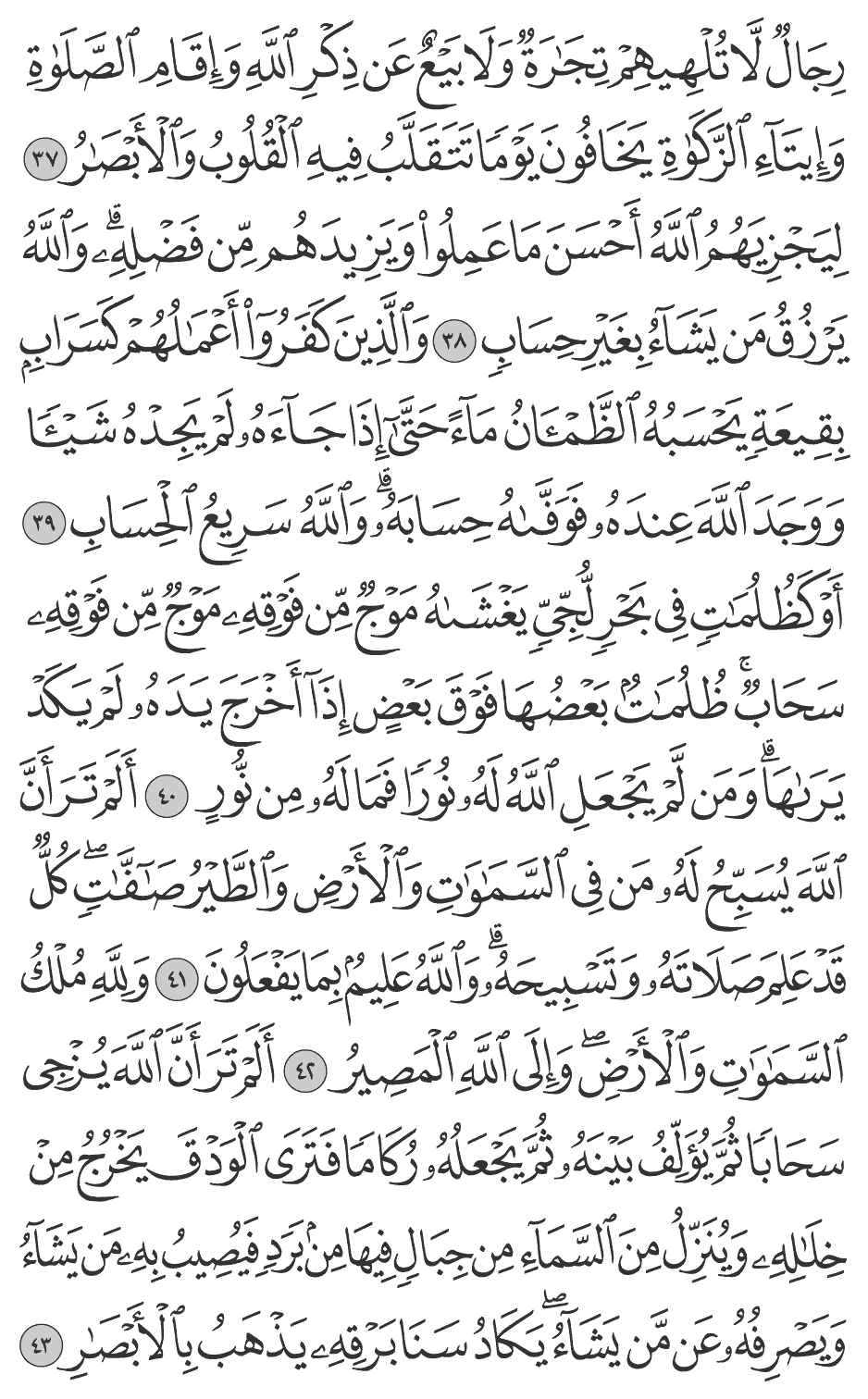 ألم تر أن الله يسبح له من في السماوات والأرض والطير صآفات كل قد علم صلاته وتسبيحه والله عليم بما يفعلون 