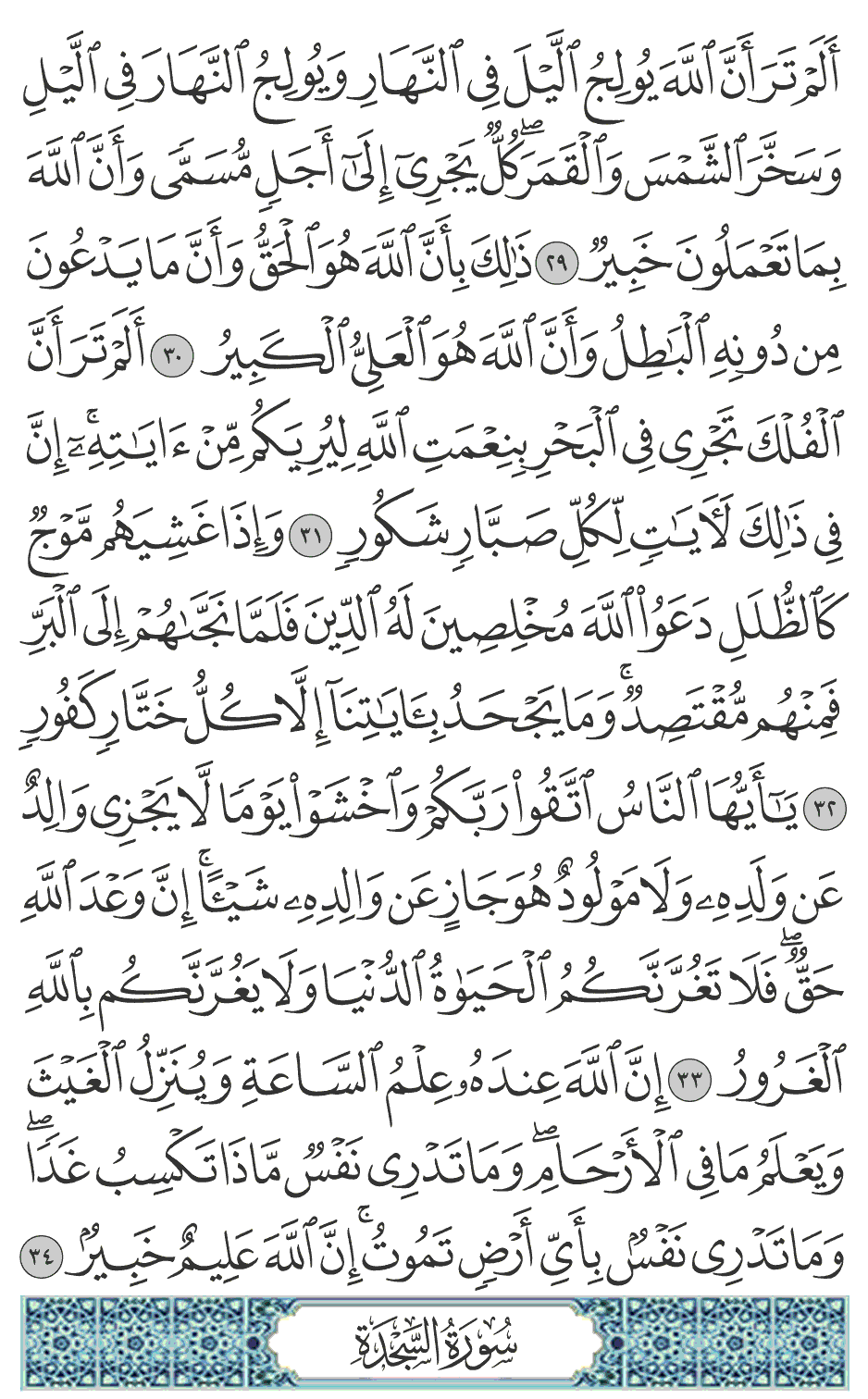 يأيها الناس اتقوا ربكم واخشوا يوما لا يجزي والد عن ولده ولا مولود هو جاز عن والده شيئا إن وعد الله حق فلا تغرنكم الحياة الدنيا ولا يغرنكم بالله الغرور 