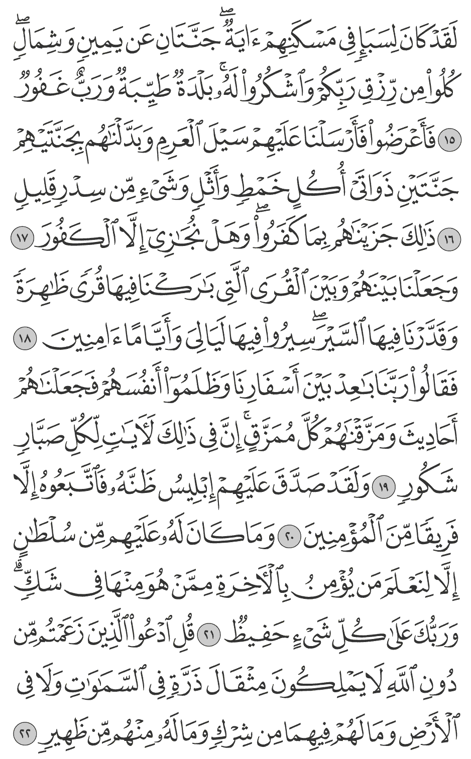 فأعرضوا فأرسلنا عليهم سيل العرم وبدلناهم بجنتيهم جنتين ذواتي أكل خمط وأثل وشيء من سدر قليل 